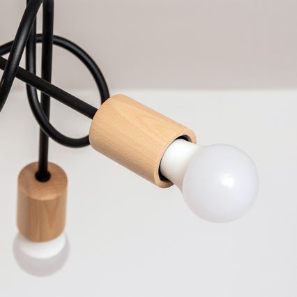 Prilepljen stropni lestenec OXFORD 5xE27/15W/230V borovina/črna