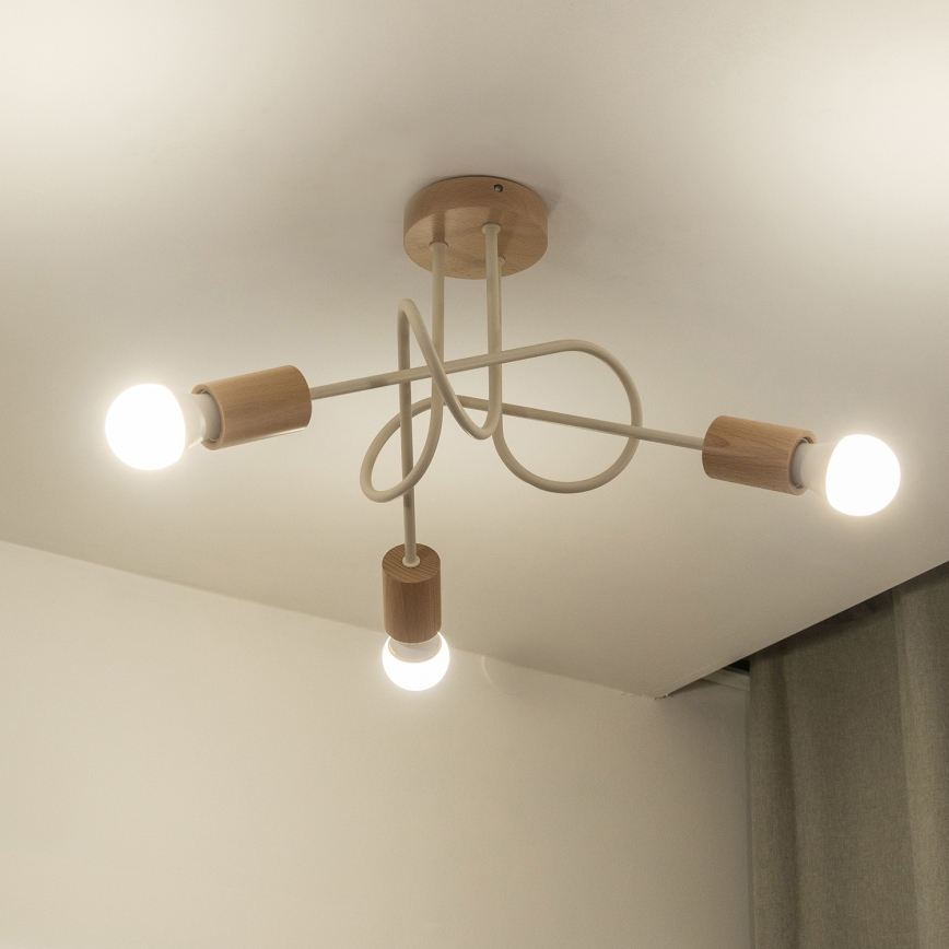 Prislonjen stropni lestenec OXFORD 3xE27/15W/230V bor/krema