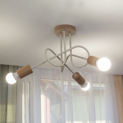 Prislonjen stropni lestenec OXFORD 3xE27/15W/230V bor/krema