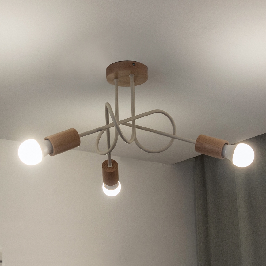 Prislonjen stropni lestenec OXFORD 3xE27/15W/230V bor/krema