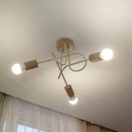 Prislonjen stropni lestenec OXFORD 3xE27/15W/230V bor/krema