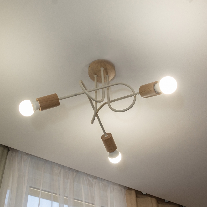 Prislonjen stropni lestenec OXFORD 3xE27/15W/230V bor/krema