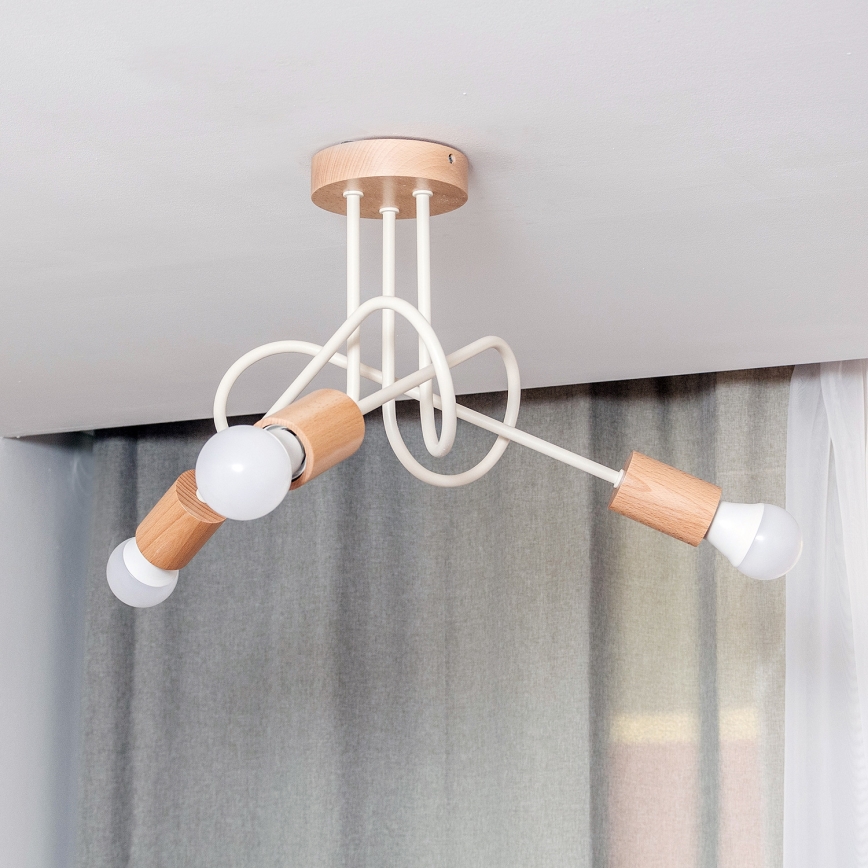 Prislonjen stropni lestenec OXFORD 3xE27/15W/230V bor/krema