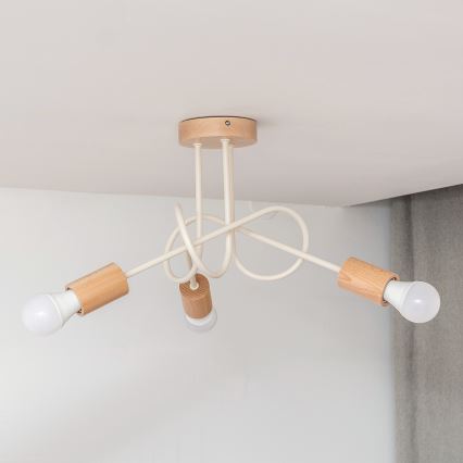 Prislonjen stropni lestenec OXFORD 3xE27/15W/230V bor/krema