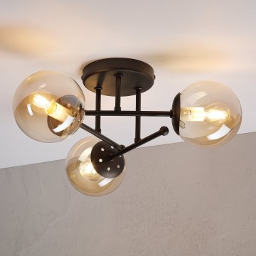 Pritrdjen lestenec MALENA 3xE14/5W/230V rjava/dimna bež