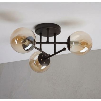 Pritrdjen lestenec MALENA 3xE14/5W/230V rjava/dimna bež