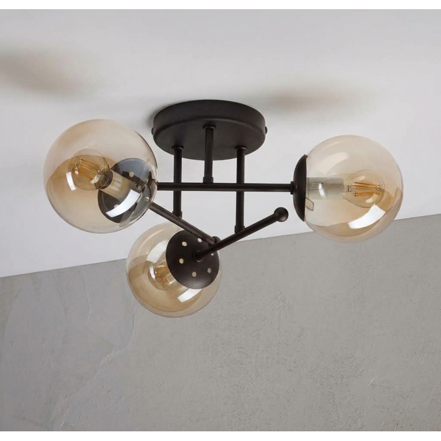Pritrdjen lestenec MALENA 3xE14/5W/230V rjava/dimna bež