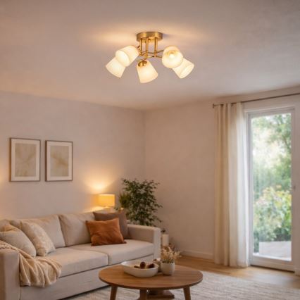 Pritrdjen lestenec PAFOS 5xE27/15W/230V v zlati barvi