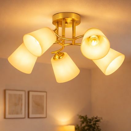 Pritrdjen lestenec PAFOS 5xE27/15W/230V v zlati barvi