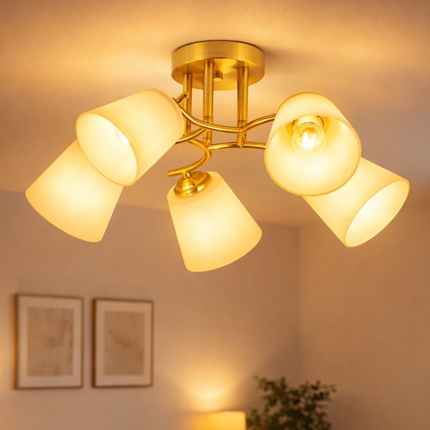 Pritrdjen lestenec PAFOS 5xE27/15W/230V v zlati barvi