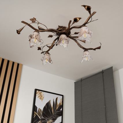 Pritrdjen lestenec ROZETA 5xE14/40W/230V bronast