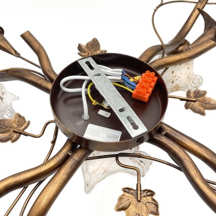 Pritrdjen lestenec ROZETA 5xE14/40W/230V bronast