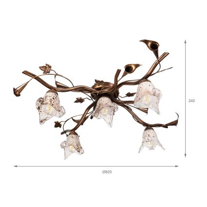 Pritrdjen lestenec ROZETA 5xE14/40W/230V bronast