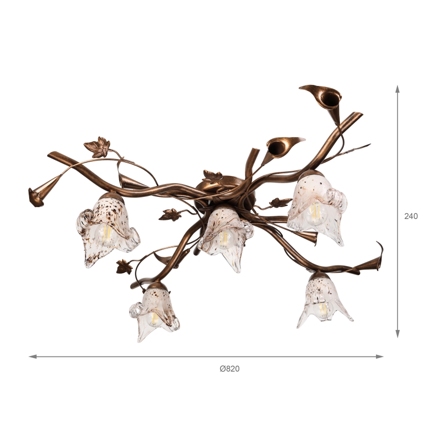 Pritrdjen lestenec ROZETA 5xE14/40W/230V bronast