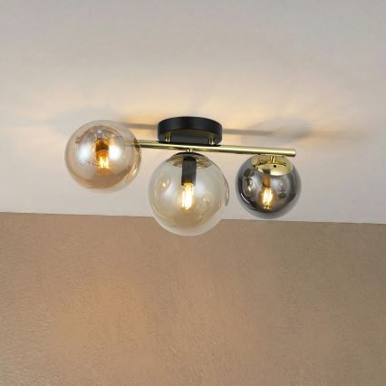 Pritrdjen stropni lestenec AURIS 3xE14/15W/230V zlata/dimna črna/bež