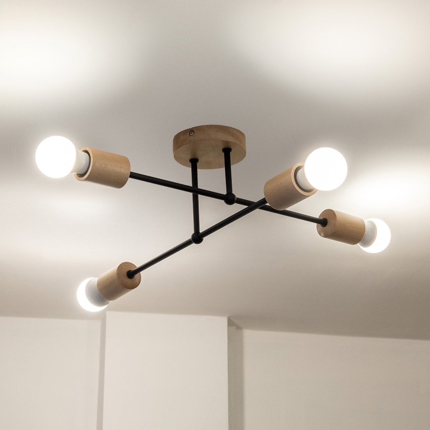 Pritrdjen stropni lestenec CAMBRIDGE 4xE27/15W/230V iz borovine