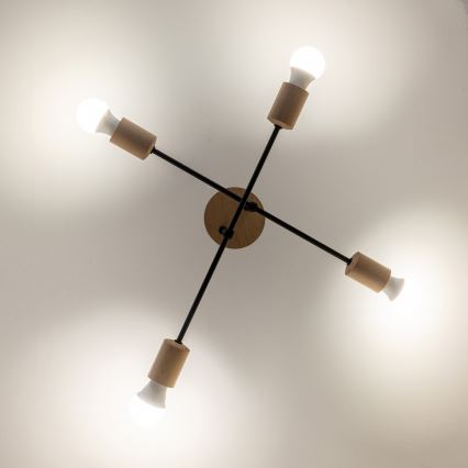 Pritrdjen stropni lestenec CAMBRIDGE 4xE27/15W/230V iz borovine