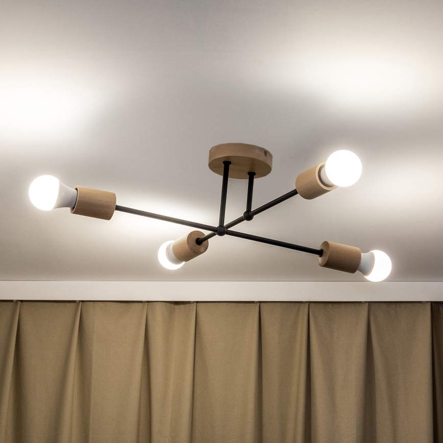 Pritrdjen stropni lestenec CAMBRIDGE 4xE27/15W/230V iz borovine