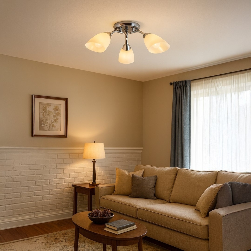 Pritrdjen stropni lestenec PORTOS 3xE14/10W/230V, sijajni krom