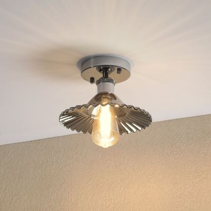 Pritrdjen stropni lestenec TRISH 1xE27/15W/230V, sijajni krom/dimljena črna