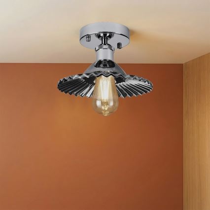 Pritrdjen stropni lestenec TRISH 1xE27/15W/230V, sijajni krom/dimljena črna