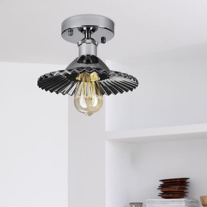 Pritrdjen stropni lestenec TRISH 1xE27/15W/230V, sijajni krom/dimljena črna