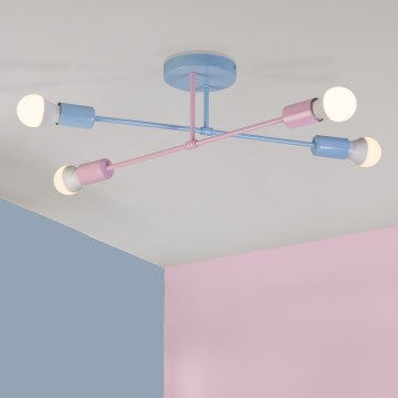 Pritrdljiv stropni lestenec CAMBRIDGE 4xE27/15W/230V modra/rožnata