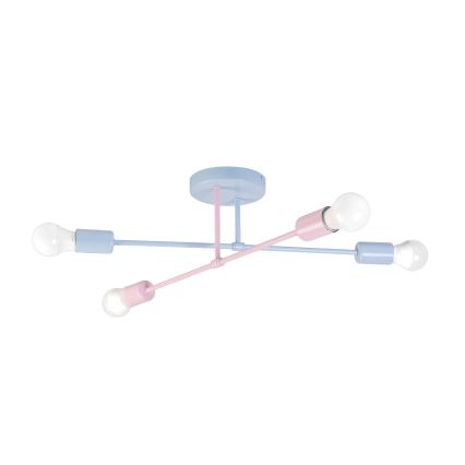 Pritrdljiv stropni lestenec CAMBRIDGE 4xE27/15W/230V modra/rožnata