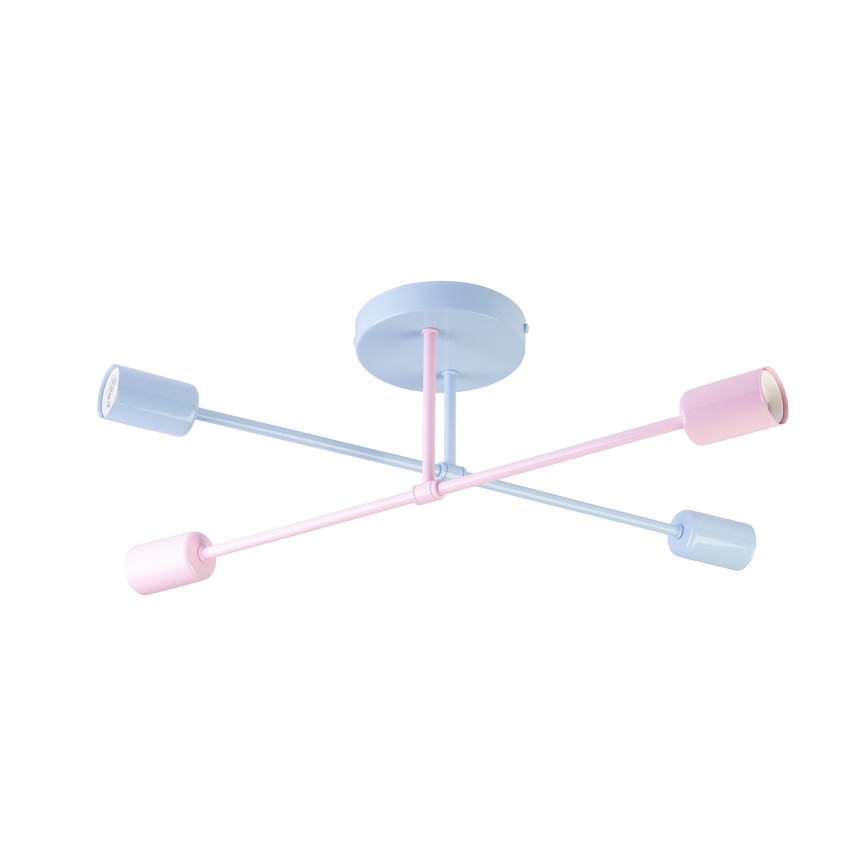 Pritrdljiv stropni lestenec CAMBRIDGE 4xE27/15W/230V modra/rožnata