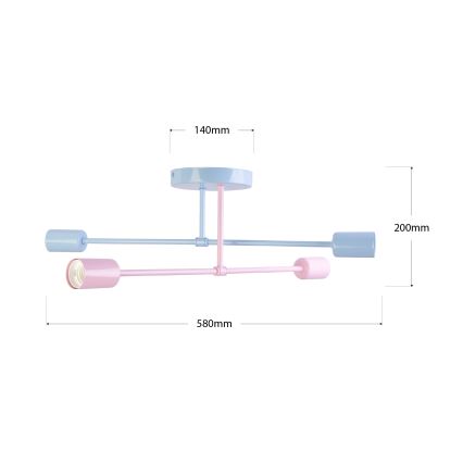 Pritrdljiv stropni lestenec CAMBRIDGE 4xE27/15W/230V modra/rožnata