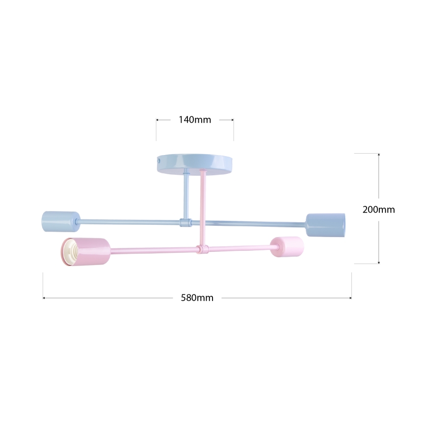 Pritrdljiv stropni lestenec CAMBRIDGE 4xE27/15W/230V modra/rožnata