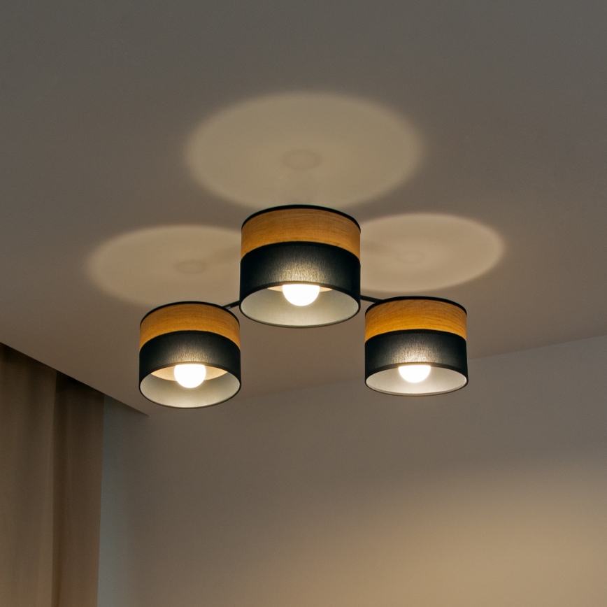 Pritrjen lestenec ALBA 3xE27/15W/230V premer 66 cm črna/rjava