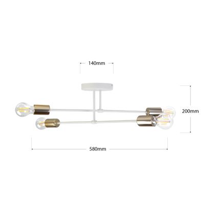 Pritrjen lestenec CAMBRIDGE 4xE27/15W/230V medenina/bela