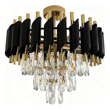 Pritrjen lestenec CRISTAL 5xE14/10W/230V črna/zlata