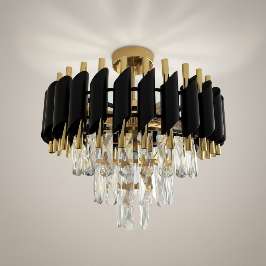 Pritrjen lestenec CRISTAL 5xE14/10W/230V črna/zlata
