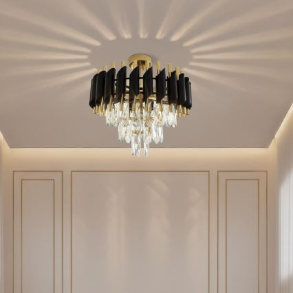 Pritrjen lestenec CRISTAL 5xE14/10W/230V črna/zlata