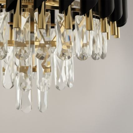 Pritrjen lestenec CRISTAL 5xE14/10W/230V črna/zlata