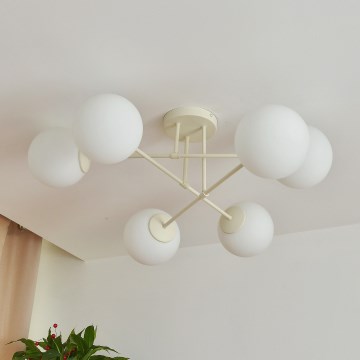 Pritrjen lestenec MOON 6xE27/15W/230V v krem barvi