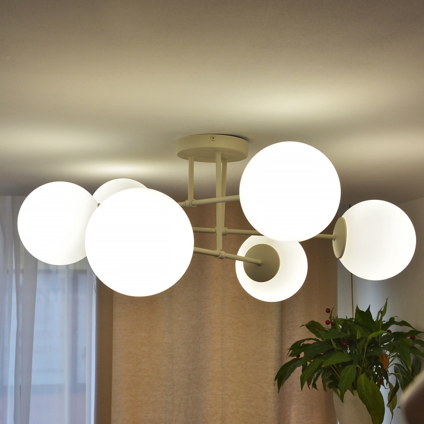 Pritrjen lestenec MOON 6xE27/15W/230V v krem barvi