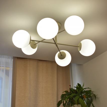 Pritrjen lestenec MOON 6xE27/15W/230V v krem barvi
