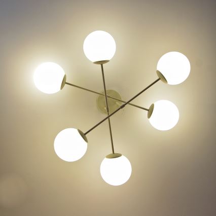 Pritrjen lestenec MOON 6xE27/15W/230V v krem barvi