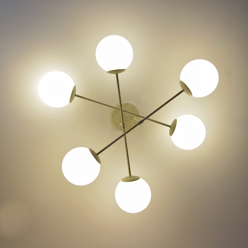 Pritrjen lestenec MOON 6xE27/15W/230V v krem barvi