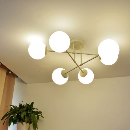 Pritrjen lestenec MOON 6xE27/15W/230V v krem barvi