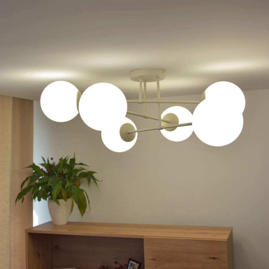 Pritrjen lestenec MOON 6xE27/15W/230V v krem barvi