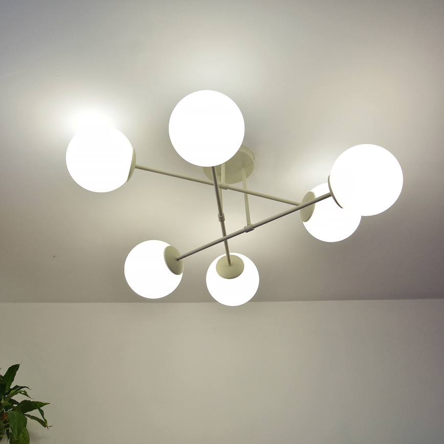 Pritrjen lestenec MOON 6xE27/15W/230V v krem barvi