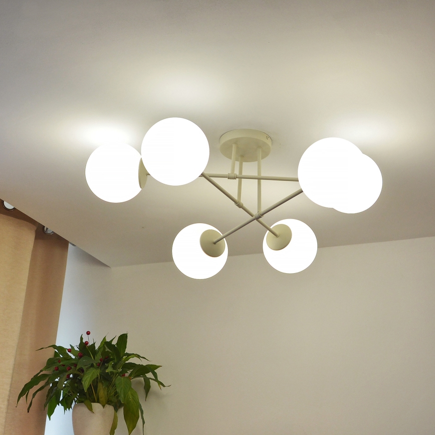 Pritrjen lestenec MOON 6xE27/15W/230V v krem barvi