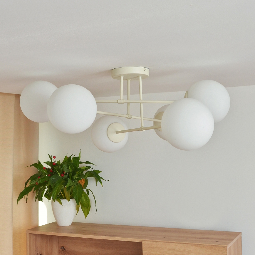 Pritrjen lestenec MOON 6xE27/15W/230V v krem barvi