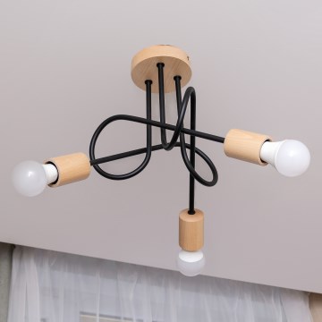 Pritrjen lestenec OXFORD 3xE27/15W/230V borovina/črna