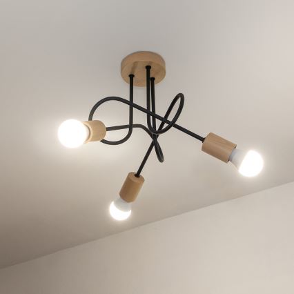 Pritrjen lestenec OXFORD 3xE27/15W/230V borovina/črna