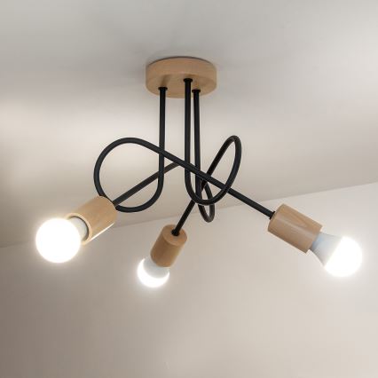 Pritrjen lestenec OXFORD 3xE27/15W/230V borovina/črna